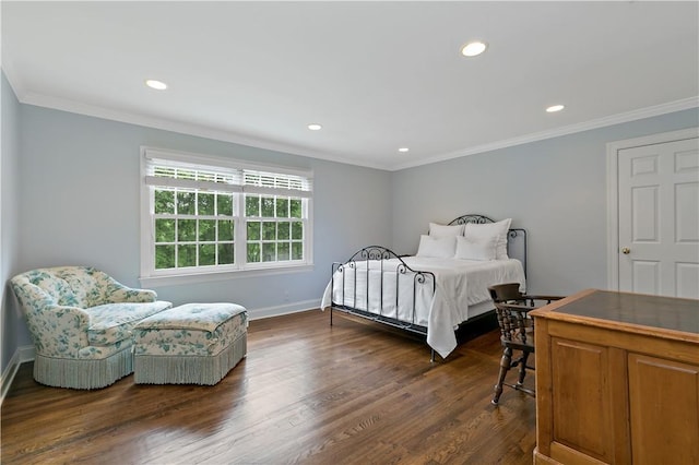 70 Haights Cross Rd, Chappaqua, NY 10514 - bedroom featuring recessed lighting, dark wood finished floors, ornamental molding, and baseboards