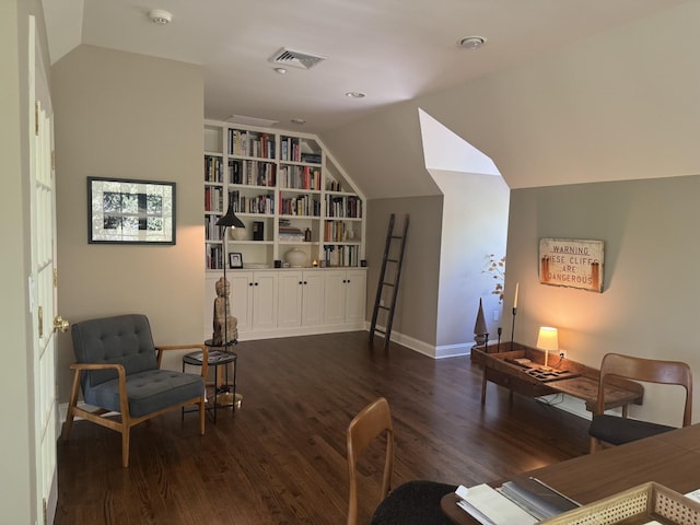 70 Haights Cross Rd, Chappaqua, NY 10514 - living area featuring wood finished floors, lofted ceiling, built in features, and baseboards
