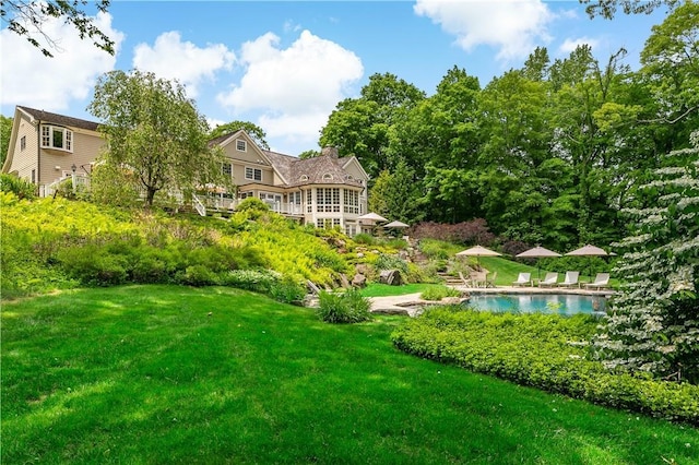 70 Haights Cross Rd, Chappaqua, NY 10514 - view of grassy yard with an outdoor pool