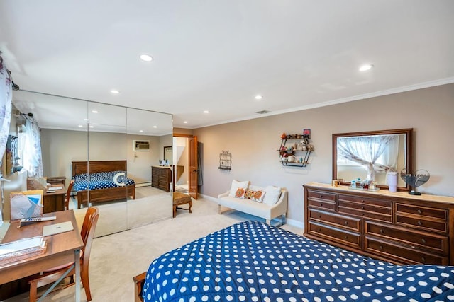 34 Duke Dr, Manhasset Hills, NY 11040 - bedroom featuring recessed lighting, carpet, crown molding, and baseboards