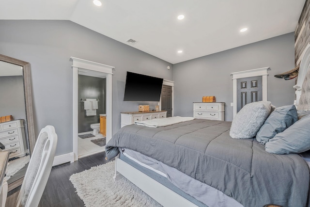 6 Premier Ct, Port Jefferson Station, NY 11776 - bedroom with dark wood finished floors, vaulted ceiling, visible vents, recessed lighting, and baseboards