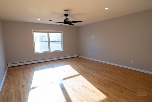 107 Denniston Dr, New Windsor, NY 12553 - empty room featuring baseboard heating, light wood-style flooring, ceiling fan, baseboards, and recessed lighting