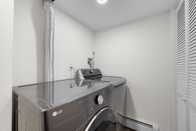 clothes washing area with separate washer and dryer and laundry area