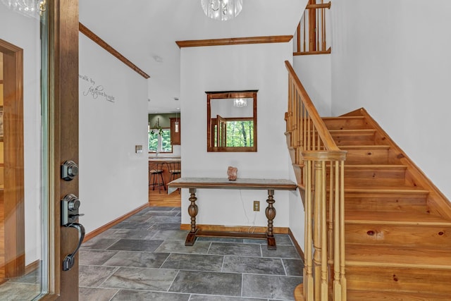 309 Quannacut Rd, Pine Bush, NY 12566 - entrance foyer featuring stairway, baseboards, and dark stone finish floors