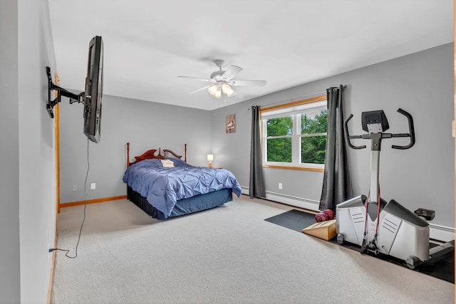 309 Quannacut Rd, Pine Bush, NY 12566 - bedroom with carpet, baseboards, ceiling fan, and a baseboard radiator