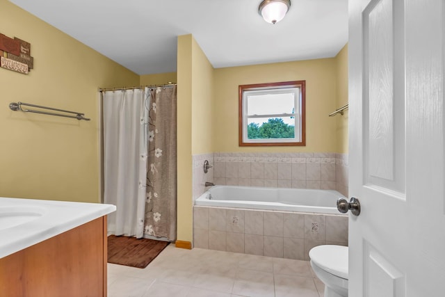 309 Quannacut Rd, Pine Bush, NY 12566 - full bath featuring toilet, tile patterned flooring, a garden tub, vanity, and curtained shower