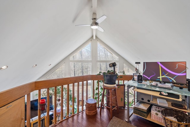 225 Toleman Rd, Washingtonville, NY 10992 - interior space featuring recessed lighting, a ceiling fan, lofted ceiling with beams, and hardwood / wood-style flooring