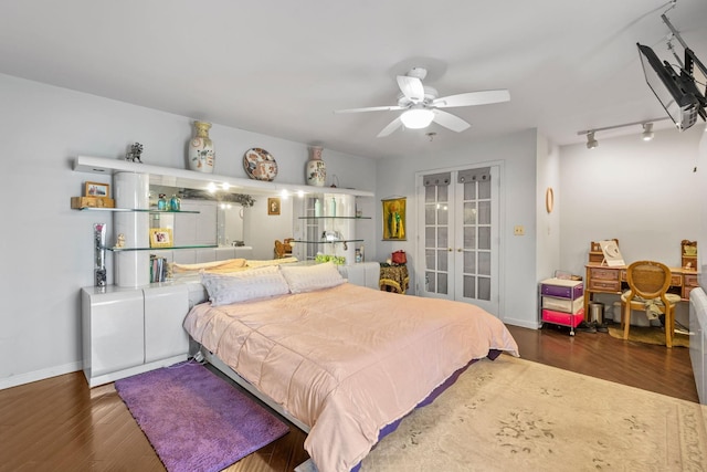 225 Toleman Rd, Washingtonville, NY 10992 - bedroom featuring baseboards, a ceiling fan, french doors, and wood finished floors