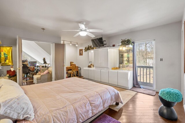 225 Toleman Rd, Washingtonville, NY 10992 - bedroom with access to outside, ceiling fan, hardwood / wood-style floors, and track lighting