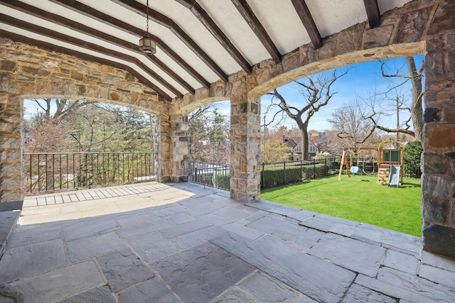 86 Hereford Rd, Bronxville, NY 10708 - view of patio / terrace with a playground
