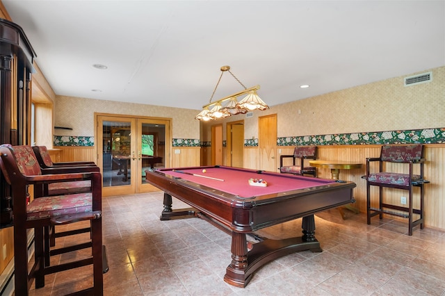370 Forest Rd, Wallkill, NY 12589 - recreation room with wallpapered walls, wainscoting, french doors, and billiards