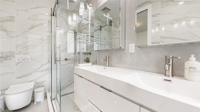1043 Halsey St Unit 4, Brooklyn, NY 11207 - full bath with a sink, a marble finish shower, and toilet