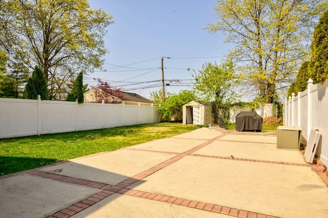 view of yard featuring a patio area and a fenced backyard
