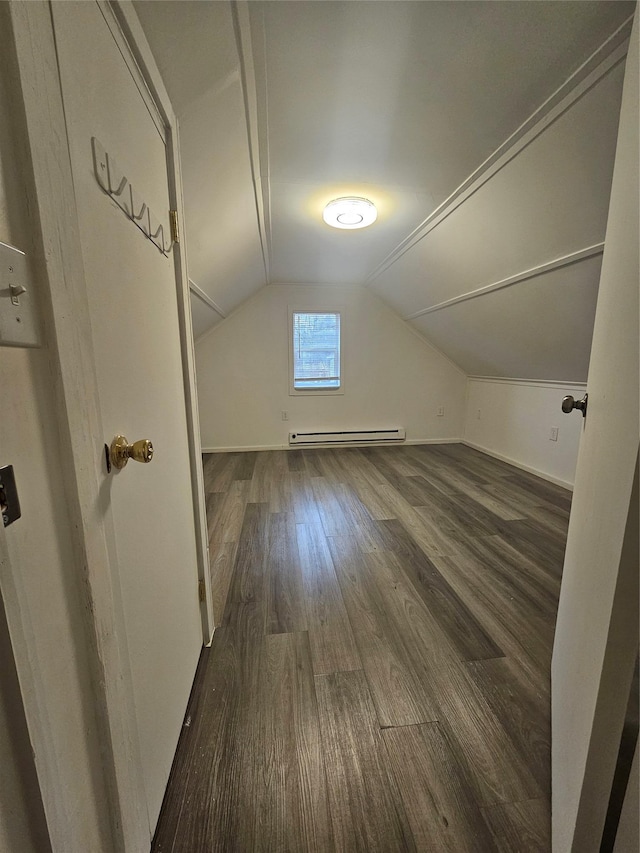 648 Lybolt Rd, Middletown, NY 10941 - bonus room featuring a baseboard radiator, vaulted ceiling, baseboards, and wood finished floors