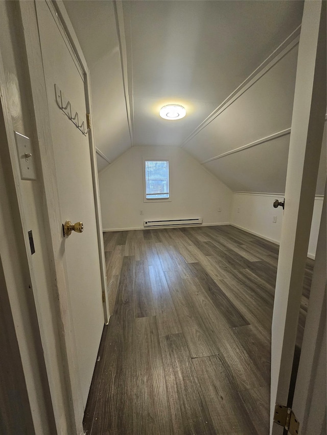648 Lybolt Rd, Middletown, NY 10941 - additional living space with baseboards, vaulted ceiling, wood finished floors, and a baseboard radiator