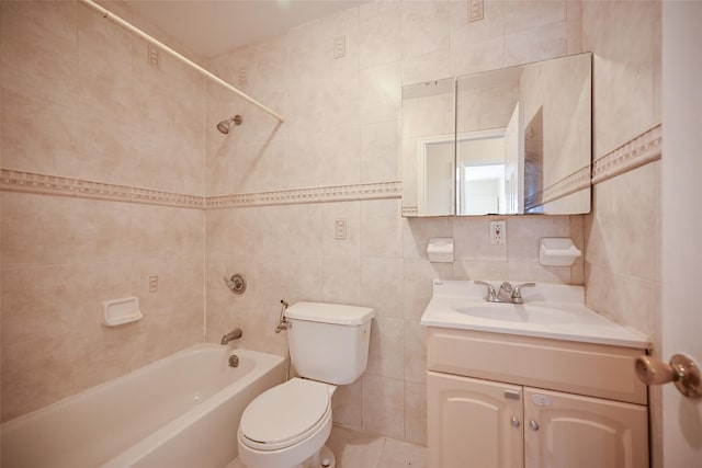 174-20 Jewel Ave, Fresh Meadows, NY 11365 - bathroom with toilet, tile walls, washtub / shower combination, and vanity