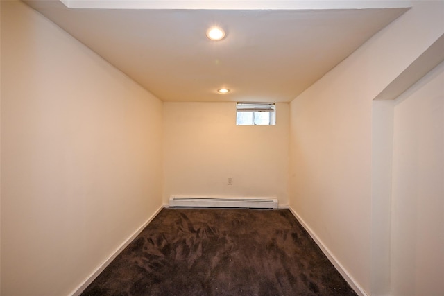 174-20 Jewel Ave, Fresh Meadows, NY 11365 - basement with baseboard heating, baseboards, carpet, and recessed lighting