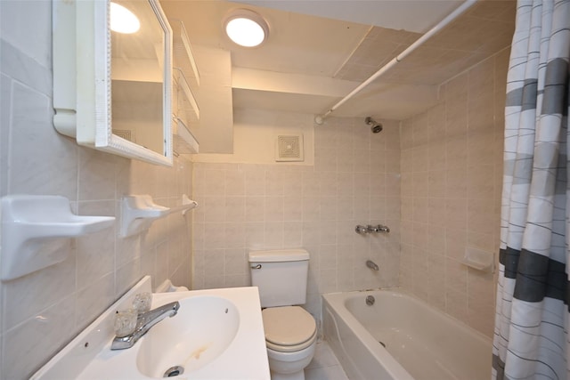 174-20 Jewel Ave, Fresh Meadows, NY 11365 - full bath featuring a sink, shower / bath combination with curtain, toilet, and tile walls