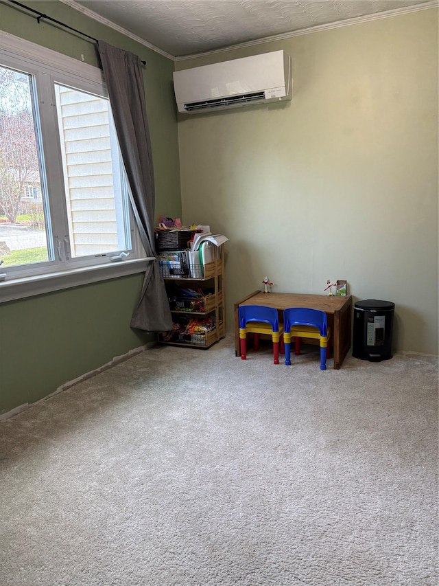 43 Overlook Rd, Monroe, NY 10950 - recreation room with carpet, ornamental molding, and a wall unit AC