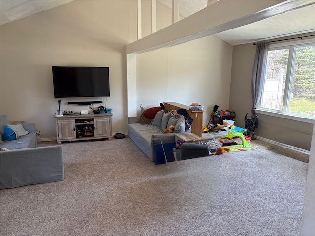 43 Overlook Rd, Monroe, NY 10950 - living room with baseboards, carpet, and high vaulted ceiling