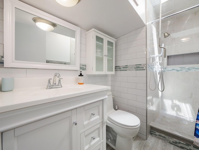236 Lakeview Drive Rd, Eldred, NY 12743 - full bath with vanity, toilet, tiled shower, and tile walls