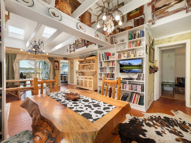 236 Lakeview Drive Rd, Eldred, NY 12743 - interior space with a skylight, an inviting chandelier, and hardwood / wood-style floors