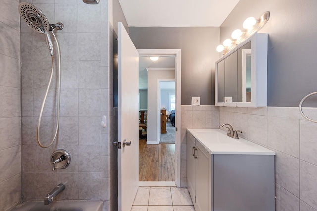 53 Abinet Ct, Selden, NY 11784 - full bath with bathing tub / shower combination, vanity, and tile walls
