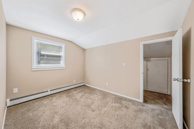 53 Abinet Ct, Selden, NY 11784 - additional living space with a baseboard radiator, carpet flooring, lofted ceiling, and baseboards