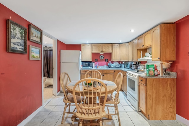 53 Abinet Ct, Selden, NY 11784 - kitchen with white appliances, light tile patterned flooring, baseboards, and recessed lighting