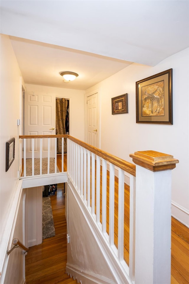 staircase with wood finished floors