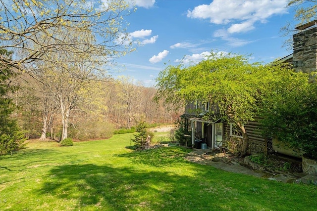 view of yard with a wooded view
