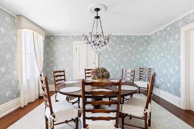 31 Fort Hill Dr, Lloyd Harbor, NY 11743 - dining room with baseboards, wood finished floors, and wallpapered walls