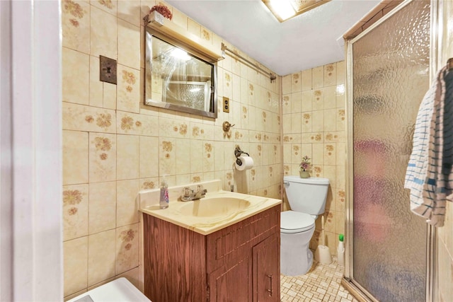 3145 37th St, Astoria, NY 11103 - full bathroom with a shower stall, toilet, tile patterned flooring, and tile walls