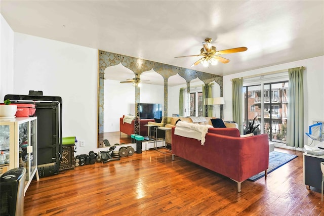 3145 37th St, Astoria, NY 11103 - living area featuring hardwood / wood-style floors and a ceiling fan