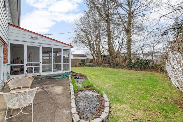 18 Hilary Ln, Westbury, NY 11590 - view of yard with a patio, a fenced backyard, and a sunroom