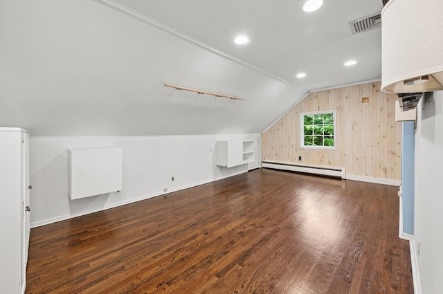 51 Valley Rd, Larchmont, NY 10538 - additional living space featuring baseboard heating, lofted ceiling, wood finished floors, and recessed lighting