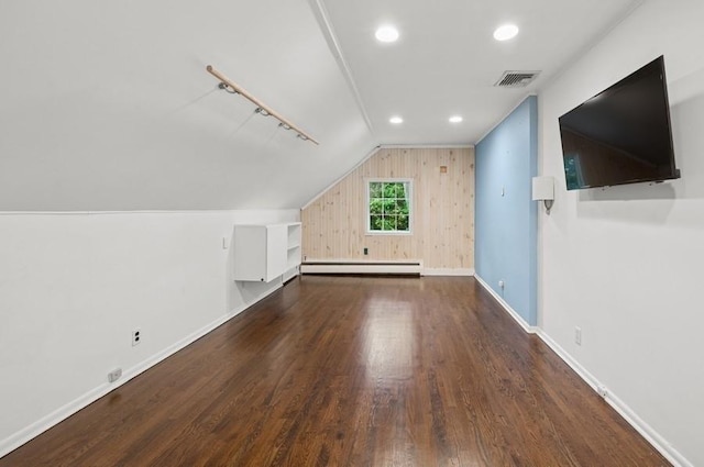 51 Valley Rd, Larchmont, NY 10538 - bonus room featuring a baseboard radiator, lofted ceiling, wood finished floors, and recessed lighting
