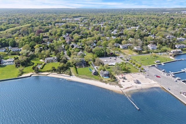 bird's eye view of a large body of water and a heavily wooded area