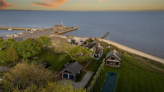 aerial view at dusk of a water view