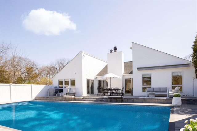 3 Clay Pit Rd, Remsenburg, NY 11960 - view of swimming pool featuring fence, an outdoor living space, a patio, and a fenced in pool