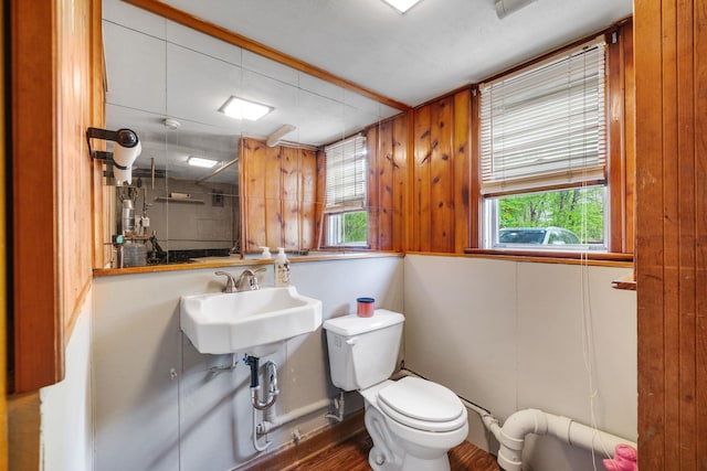 bathroom with a sink, wood finished floors, and toilet