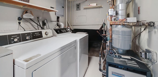 laundry area featuring laundry area, washing machine and dryer, and electric panel