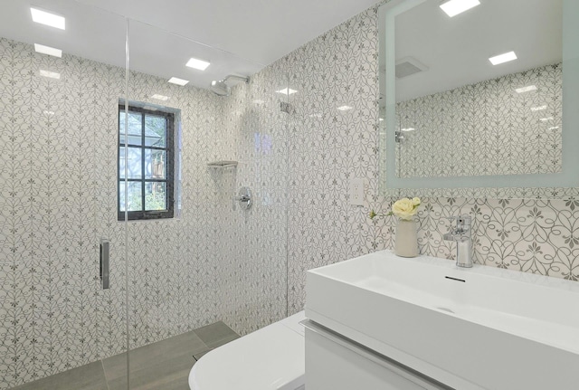 165 Valley Rd, New Rochelle, NY 10804 - full bathroom with tile patterned flooring, a shower stall, and vanity