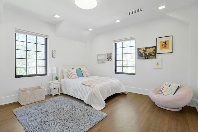 165 Valley Rd, New Rochelle, NY 10804 - bedroom with visible vents, baseboards, hardwood / wood-style floors, and vaulted ceiling