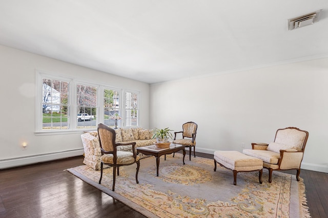 927 Mica Ct, Valley Cottage, NY 10989 - interior space featuring a baseboard heating unit, visible vents, baseboards, and hardwood / wood-style floors