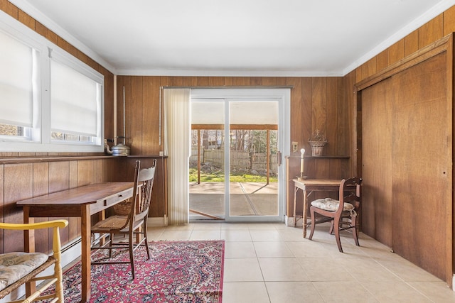 927 Mica Ct, Valley Cottage, NY 10989 - home office featuring wood walls and light tile patterned floors