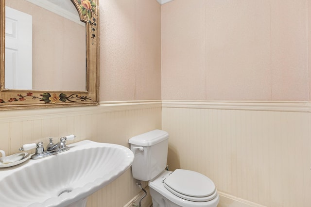 927 Mica Ct, Valley Cottage, NY 10989 - bathroom with toilet, a sink, and a wainscoted wall