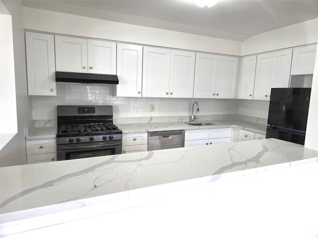 134-15 160th St, Jamaica, NY 11434 - kitchen featuring stainless steel appliances, under cabinet range hood, a sink, and backsplash