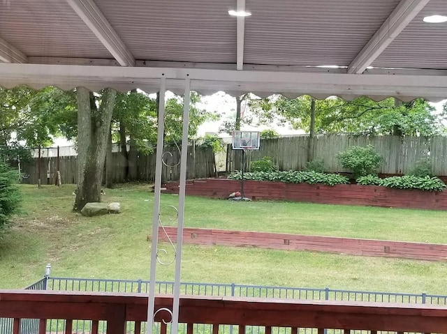 view of yard with a fenced backyard