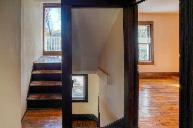 58 Summitville Rd, Wurtsboro, NY 12790 - staircase with baseboards, hardwood / wood-style flooring, and a healthy amount of sunlight